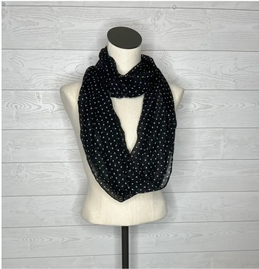 Black & white polka dot semi-sheer infinity scarf